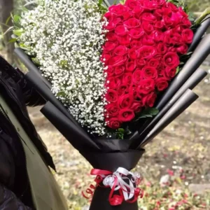 Bunches of Red Roses and Baby's Breath Bouquet