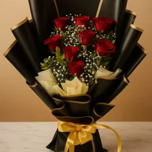 Red Roses and Baby's Breath Bouquet