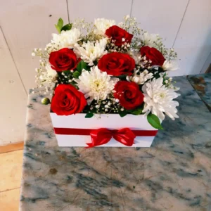 Red and White Arrangement in a Box