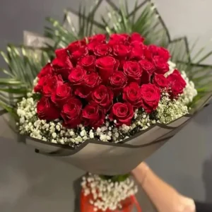 Red & White Romance Bouquet with Baby’s Breath