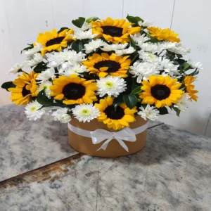 Sunflower and Chrysanthemum Box Arrangement