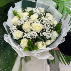 White Rose and Baby's Breath Bouquet
