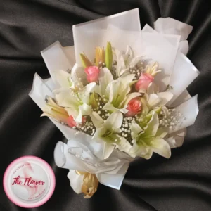 Graceful Lily and Rose Petal Bouquet