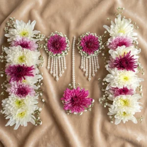 Elegant Magenta & White Fresh Flower Jewelry Set