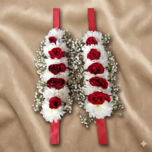 Romantic Red Rose and White Floral Wrist Garlands
