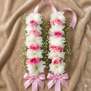 Soft Pink Rose and White Floral Wrist Garlands