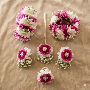 Vibrant Magenta and White Complete Floral Jewelry Set