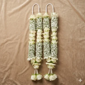Elegant White Rose and Babys Breath Wedding Garlands Set