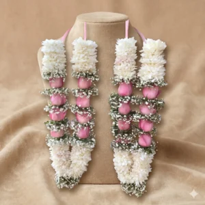 Elegant Pink Rose and White Floral Wedding Garlands Set