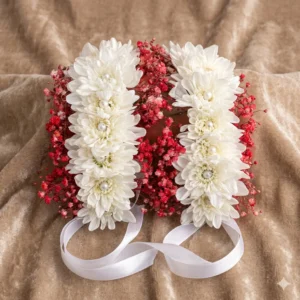 Elegant White and Red Floral Wrist Garlands