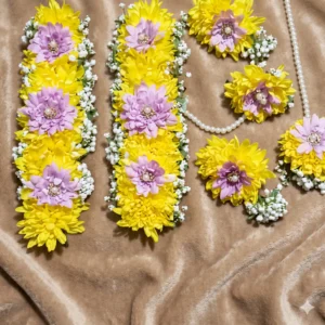 Vibrant Yellow and Lavender Fresh Floral Jewelry Set