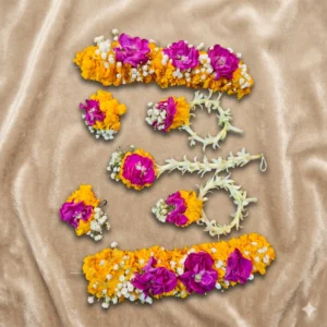 Vibrant Yellow Marigold and Magenta Floral Jewelry Set