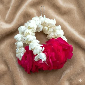 Elegant White Bud and Red Rose Floral Gajra
