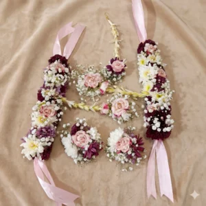 Elegant Multi-Tone Pink and Maroon Fresh Floral Jewelry Set