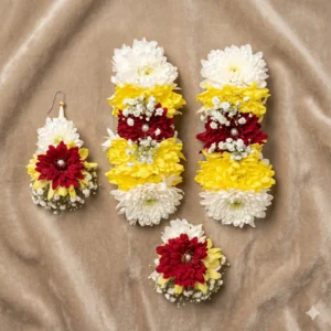 Vibrant White, Yellow, and Maroon Fresh Floral Jewelry Set