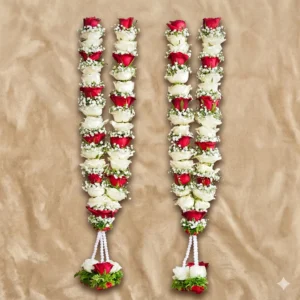 Classic Red and White Rose Wedding Garlands Set