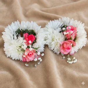 Elegant White Chrysanthemum and Pink Rose Floral Bracelets